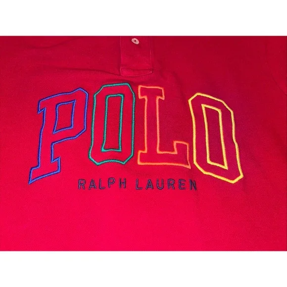 Polo‎ Ralph Lauren Shirt Men M Red Spell Out Short Sleeve Classic Fit Preppy